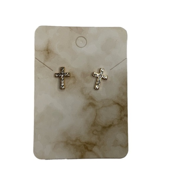 Gold diamond cross earrings - Picture 2 of 3